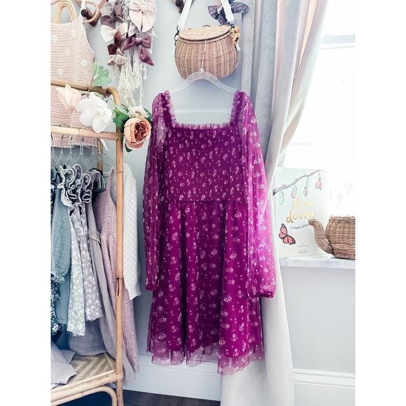 Autumn Enchantment Sheer Overlay Cottage Floral Gathered Waist Dress 10/12 - Picture 1 of 4